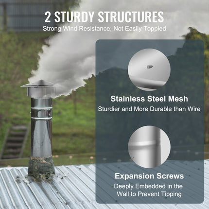 Chimney Cap 6-inch 304 Stainless Steel Round Roof Rain Cap Cover Silver.