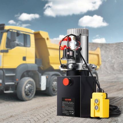 VEVOR Hydraulic Pump, 4 Quart Hydraulic Power Unit, Single Acting Dump Trailer Pump, 0.91 GPM Flow Rate, 3200 PSI Max Relief Pressure, DC 12V Hydraulic Pump for Dump Trailer Car Lifting.