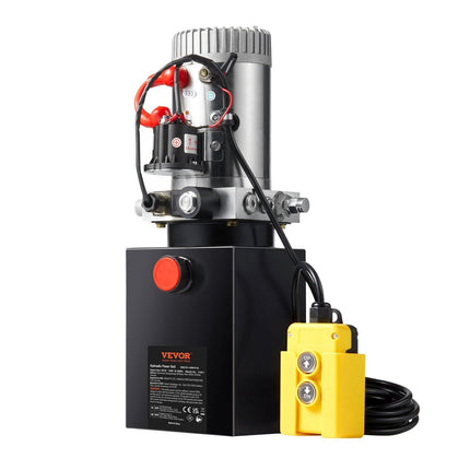 VEVOR Hydraulic Pump, 4 Quart Hydraulic Power Unit, Single Acting Dump Trailer Pump, 0.91 GPM Flow Rate, 3200 PSI Max Relief Pressure, DC 12V Hydraulic Pump for Dump Trailer Car Lifting.