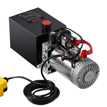 VEVOR Hydraulic Pump, 4 Quart Hydraulic Power Unit, Single Acting Dump Trailer Pump, 0.91 GPM Flow Rate, 3200 PSI Max Relief Pressure, DC 12V Hydraulic Pump for Dump Trailer Car Lifting.