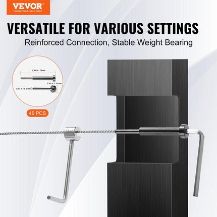 40 Pack Invisible Cable Railing kit, T316 Stainless Steel 3.2mm Invisible Receiver and Swage Stud End for Cable Railing, Swage Tensioner 3.2mm for Wood/Metal Post, Cable Railing Hardware, Black.
