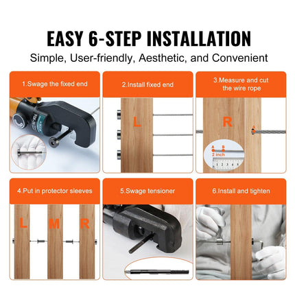 40 Pack Invisible Cable Railing kit, T316 Stainless Steel 3.2mm Invisible Receiver and Swage Stud End for Cable Railing, Swage Tensioner 3.2mm for Wood/Metal Post, Cable Railing Hardware, Black.