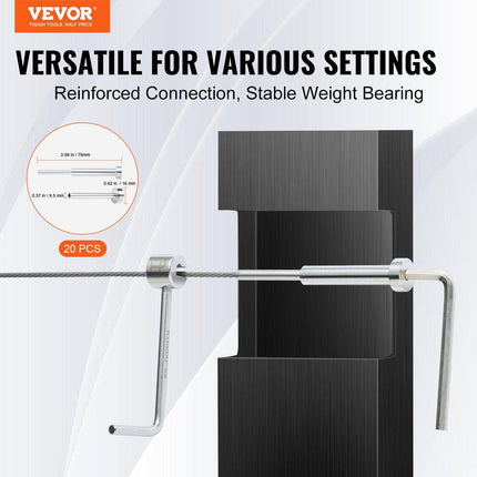 20 Pack Invisible Cable Railing kit, T316 Stainless Steel 3.2mm Invisible Receiver and Swage Stud End for Cable Railing, Swage Tensioner 3.2mm for Wood/Metal Post, Cable Railing Hardware, Silver.