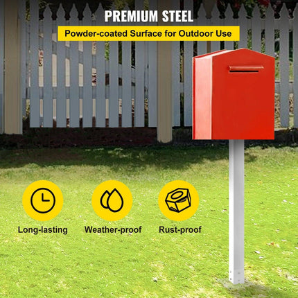 Mailbox Post, 43\" High Mailbox Stand, White Powder-Coated Mail Box Post Kit, Q235 Steel Post Stand Surface Mount Post for Sidewalk and Street Curbside, Universal Mail Post for Outdoor Mailbox.
