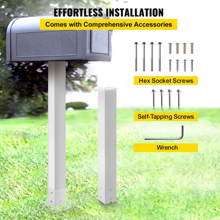 Mailbox Post, 43\" High Mailbox Stand, White Powder-Coated Mail Box Post Kit, Q235 Steel Post Stand Surface Mount Post for Sidewalk and Street Curbside, Universal Mail Post for Outdoor Mailbox.