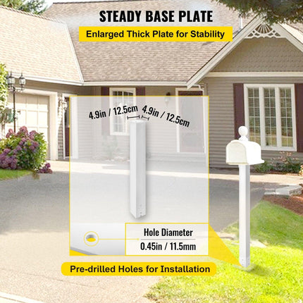 Mailbox Post, 43\" High Mailbox Stand, White Powder-Coated Mail Box Post Kit, Q235 Steel Post Stand Surface Mount Post for Sidewalk and Street Curbside, Universal Mail Post for Outdoor Mailbox.