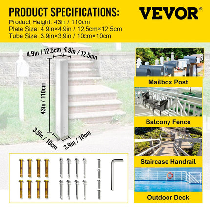 Mailbox Post, 43\" High Mailbox Stand, White Powder-Coated Mail Box Post Kit, Q235 Steel Post Stand Surface Mount Post for Sidewalk and Street Curbside, Universal Mail Post for Outdoor Mailbox.