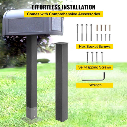 Mailbox Post Stand Mail Box Post 43" Black Powder-Coated Steel for Outdoor.
