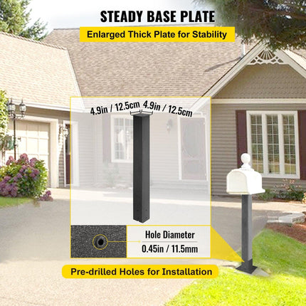 Mailbox Post Stand Mail Box Post 43" Black Powder-Coated Steel for Outdoor.