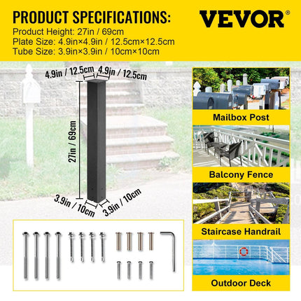 Mailbox Post Stand Mail Box Post 43" Black Powder-Coated Steel for Outdoor.