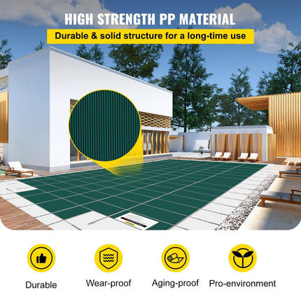 Pool Safety Cover Fits18x36ft Inground Safety Pool Cover Green Mesh with 4x8ft Center End Steps Solid Pool Safety Cover for Swimming Pool Winter.