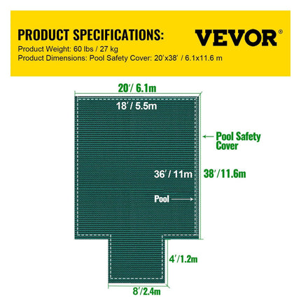 Pool Safety Cover Fits18x36ft Inground Safety Pool Cover Green Mesh with 4x8ft Center End Steps Solid Pool Safety Cover for Swimming Pool Winter.