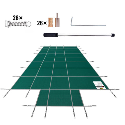 Pool Safety Cover Fits18x36ft Inground Safety Pool Cover Green Mesh with 4x8ft Center End Steps Solid Pool Safety Cover for Swimming Pool Winter.