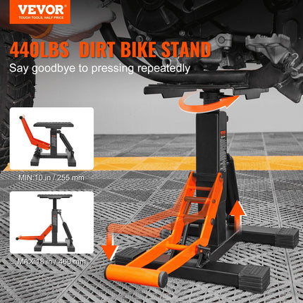Dirt Bike Lift Stand, Motorcycle Jack Lift Stand 440 lbs Capacity and Hydraulic Lift Operation, Adjustable Height Hoist Table, for Dirt Pit Bike Repair, Maintenance, Dirt Bike Accessories.