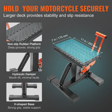 Dirt Bike Lift Stand, Motorcycle Jack Lift Stand 440 lbs Capacity and Hydraulic Lift Operation, Adjustable Height Hoist Table, for Dirt Pit Bike Repair, Maintenance, Dirt Bike Accessories.