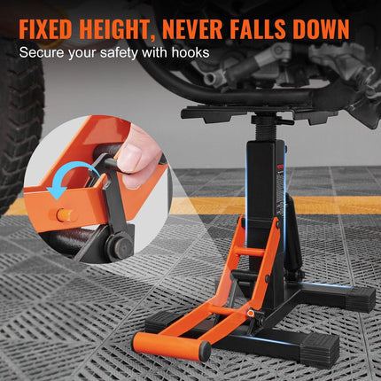 Dirt Bike Lift Stand, Motorcycle Jack Lift Stand 440 lbs Capacity and Hydraulic Lift Operation, Adjustable Height Hoist Table, for Dirt Pit Bike Repair, Maintenance, Dirt Bike Accessories.