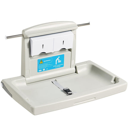 VEVOR Wall-Mounted Baby Changing Station, Horizontal Foldable Diaper Change Table with Safety Straps and Hanging Rods, Use in Commercial Bathrooms,  Daycare Centers for Newborns & Infant.
