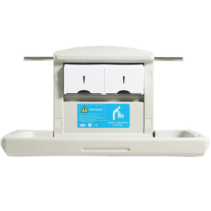VEVOR Wall-Mounted Baby Changing Station, Horizontal Foldable Diaper Change Table with Safety Straps and Hanging Rods, Use in Commercial Bathrooms,  Daycare Centers for Newborns & Infant.