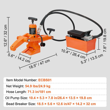 VEVOR Hydraulic Bead Breaker, 1000 PSI Tire Bead Breaker with Metal Foot Pump, Heavy-duty Steel Bead Breaker Tool for Tractors, Trucks, Buses, Lawn Mowers, ATVs.