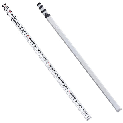 Aluminum Grade Rod, 14-Feet/8ths 4 Sections Telescopic Measuring Rod, Double-Sided Scale 1/8in Leveling Rod Stick, Aluminum Alloy Survey Rod w/ Bubble Level &Carrying Bag for Houses,Walls,Floors.