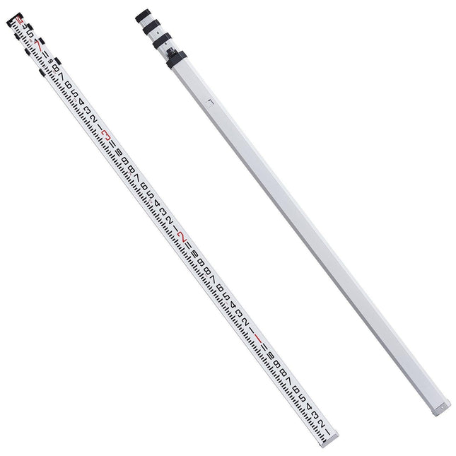 Aluminum Grade Rod, 14-Feet/8ths 4 Sections Telescopic Measuring Rod, Double-Sided Scale 1/8in Leveling Rod Stick, Aluminum Alloy Survey Rod w/ Bubble Level &Carrying Bag for Houses,Walls,Floors.