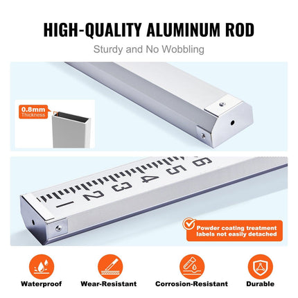 Aluminum Grade Rod, 14-Feet/8ths 4 Sections Telescopic Measuring Rod, Double-Sided Scale 1/8in Leveling Rod Stick, Aluminum Alloy Survey Rod w/ Bubble Level &Carrying Bag for Houses,Walls,Floors.
