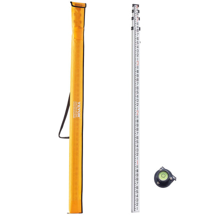 Aluminum Grade Rod, 14-Feet/8ths 4 Sections Telescopic Measuring Rod, Double-Sided Scale 1/8in Leveling Rod Stick, Aluminum Alloy Survey Rod w/ Bubble Level &Carrying Bag for Houses,Walls,Floors.