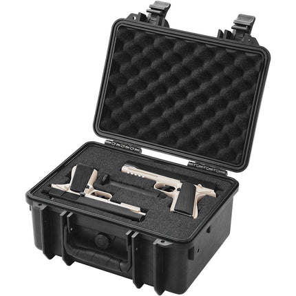 Hard Pistol Cases with Pre-cut PU Foam, Waterproof & Dustproof Hard Gun Case for 2 Pistol, 14.1×11.5×7.6 in Lockable Pistol Case, Black.