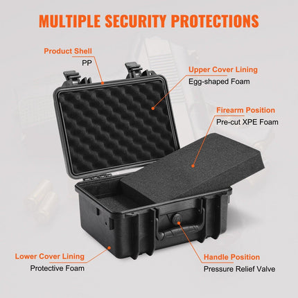 Hard Pistol Cases with Pre-cut PU Foam, Waterproof & Dustproof Hard Gun Case for 2 Pistol, 14.1×11.5×7.6 in Lockable Pistol Case, Black.