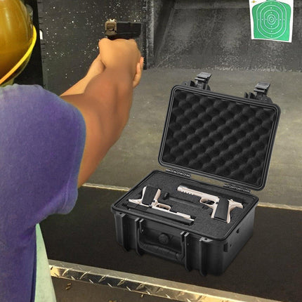 Hard Pistol Cases with Pre-cut PU Foam, Waterproof & Dustproof Hard Gun Case for 2 Pistol, 14.1×11.5×7.6 in Lockable Pistol Case, Black.