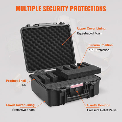 Hard Pistol Cases with Pre-cut Lining Lockable Pistol Case for 6 Pistol.