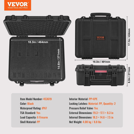 Hard Pistol Cases with Pre-cut Lining Lockable Pistol Case for 6 Pistol.