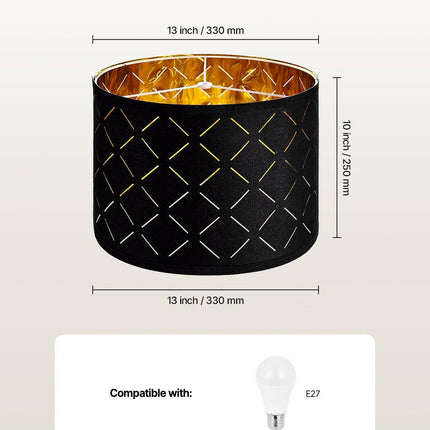 Drum Lamp Shade 2 Set, 33 cm Top x 33 cm Bottom x 25 cm High, Medium Drum Lampshade with Harp, Replacement Lamp Shade for Table Lamps Floor Lamps Pendant Lights, Black Diamond Hollow Design.