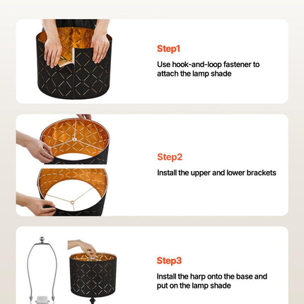 Drum Lamp Shade 2 Set, 33 cm Top x 33 cm Bottom x 25 cm High, Medium Drum Lampshade with Harp, Replacement Lamp Shade for Table Lamps Floor Lamps Pendant Lights, Black Diamond Hollow Design.