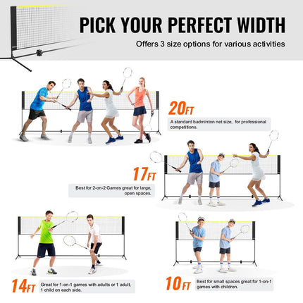 Badminton Net, Height Adjustable Volleyball Net, 10ft Wide Foldable Pickleball Net, Portable Easy Setup Tennis Net Set with Poles, Stand and Carry Bag, for Kids Backyard Game Indoor Outdoor Use.