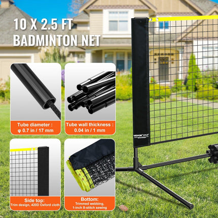 Badminton Net, Height Adjustable Volleyball Net, 10ft Wide Foldable Pickleball Net, Portable Easy Setup Tennis Net Set with Poles, Stand and Carry Bag, for Kids Backyard Game Indoor Outdoor Use.
