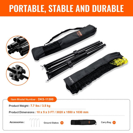 Badminton Net, Height Adjustable Volleyball Net, 10ft Wide Foldable Pickleball Net, Portable Easy Setup Tennis Net Set with Poles, Stand and Carry Bag, for Kids Backyard Game Indoor Outdoor Use.