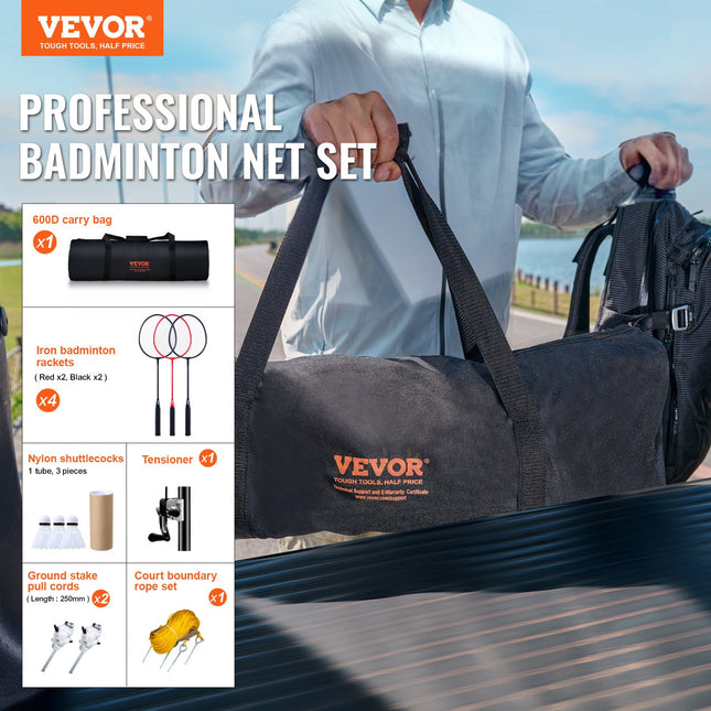Badminton Net Set, Outdoor Backyard Beach Park Badminton Net, Portable Badminton Equipment Set, Adults Kids Badminton Net with Poles, Carrying Bag, 4 Iron Rackets, and 3 Nylon Shuttlecocks.