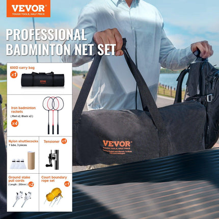 Badminton Net Set, Outdoor Backyard Beach Park Badminton Net, Portable Badminton Equipment Set, Adults Kids Badminton Net with Poles, Carrying Bag, 4 Iron Rackets, and 3 Nylon Shuttlecocks.
