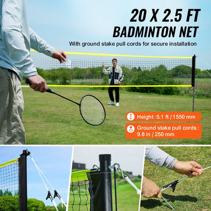 Badminton Net Set, Outdoor Backyard Beach Park Badminton Net, Portable Badminton Equipment Set, Adults Kids Badminton Net with Poles, Carrying Bag, 4 Iron Rackets, and 3 Nylon Shuttlecocks.