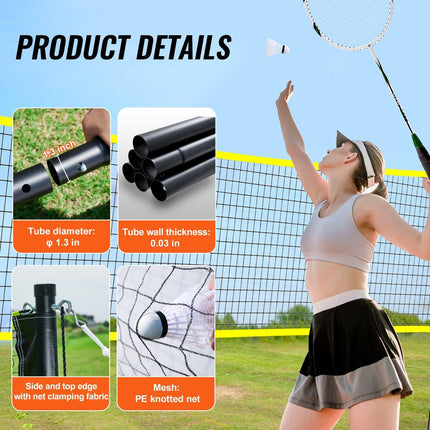 Badminton Net Set, Outdoor Backyard Beach Park Badminton Net, Portable Badminton Equipment Set, Adults Kids Badminton Net with Poles, Carrying Bag, 4 Iron Rackets, and 3 Nylon Shuttlecocks.