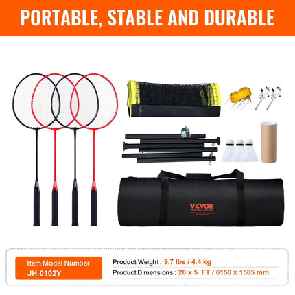 Badminton Net Set, Outdoor Backyard Beach Park Badminton Net, Portable Badminton Equipment Set, Adults Kids Badminton Net with Poles, Carrying Bag, 4 Iron Rackets, and 3 Nylon Shuttlecocks.
