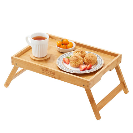 Bed Tray Table with Foldable Legs, Bamboo Breakfast Tray for Sofa, Bed, Eating, Snacking, and Working, Folding Serving Laptop Desk Tray, Portable Food Snack Platter for Picnic, 40x28 cm.