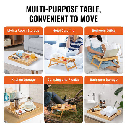Bed Tray Table with Foldable Legs, Bamboo Breakfast Tray for Sofa, Bed, Eating, Snacking, and Working, Folding Serving Laptop Desk Tray, Portable Food Snack Platter for Picnic, 40x28 cm.