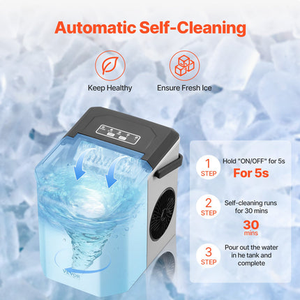 Portable Countertop Ice Maker 26Lbs/24H Self-Cleaning with Scoop Basket.