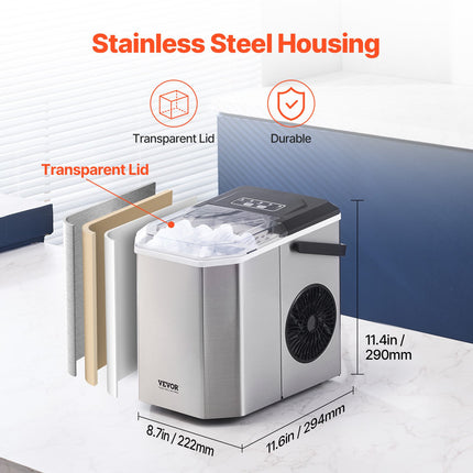 Portable Countertop Ice Maker 26Lbs/24H Self-Cleaning with Scoop Basket.