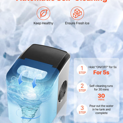 Portable Countertop Ice Maker 33Lbs/24H Self-Cleaning with Scoop Basket.
