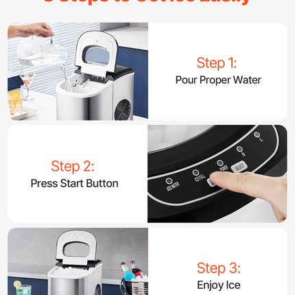 Portable Countertop Ice Maker 33Lbs/24H Self-Cleaning with Scoop Basket.