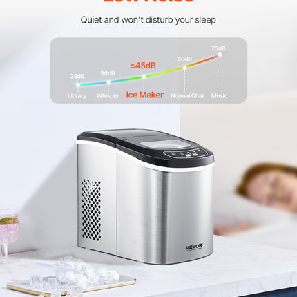 Portable Countertop Ice Maker 33Lbs/24H Self-Cleaning with Scoop Basket.