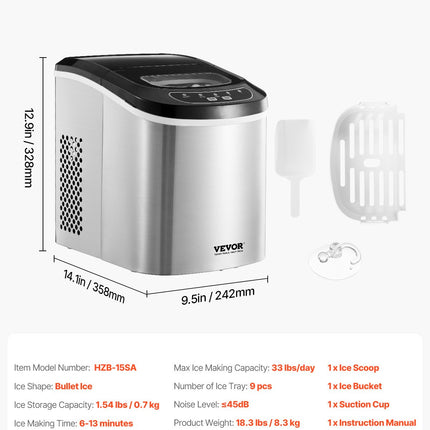 Portable Countertop Ice Maker 33Lbs/24H Self-Cleaning with Scoop Basket.